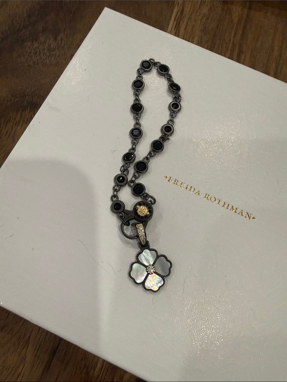 Freida Rothman. Black Mother-of-Pearl Clover Bracelet Sterling